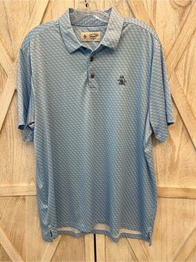 Original Penguin Munsingwear Polo Shirt Large Light Blue Geometric Performance